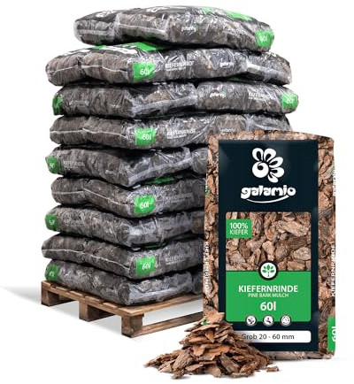 GALAMIO Kiefernrinde Kiefernmulch Rindenmulch Rinde Mulch Garten Dekor Pinus Sylvestris Natur Wald Kiefer Grob 20-60mm 60l x 26 Sack 1.560l / 1 Palette
