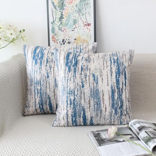 NIULAA Samt Kissenbezug 40x40 2er Set Blau Kissenbezüge Vintage Sofakissen Couchkissen Aesthetic Dekokissen Kissenhülle Deko Kissenhüllen Quadratisch Zierkissen Wohnzimmer Couch