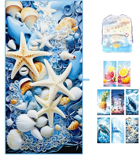 ZIOSINM Serviette de Plage Microfibre, 180 * 90cm Serviette Microfibre Drap de Plage XXL Grande pour Bain, Plage, Voyage, Anti Sable, Séchage Rapide (Étoile de mer)