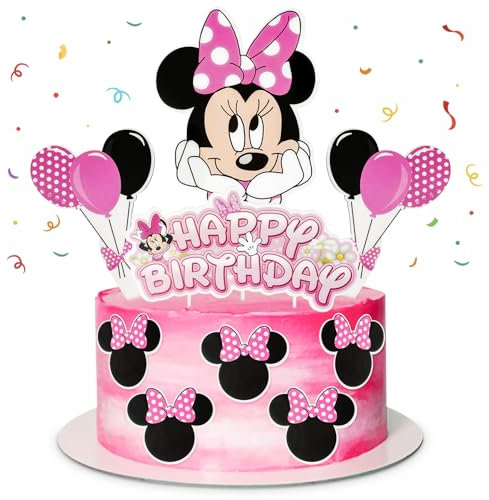 10 Stück Minie Mouse Torten-deko Mädchen, Kuchen Deko Kindergeburtstag, Cake Topper Set, happy birthday tortendek-o, Minie Maus Cupcake Topp-er aus Papier, geburtstagsdeko, Nicht essbar