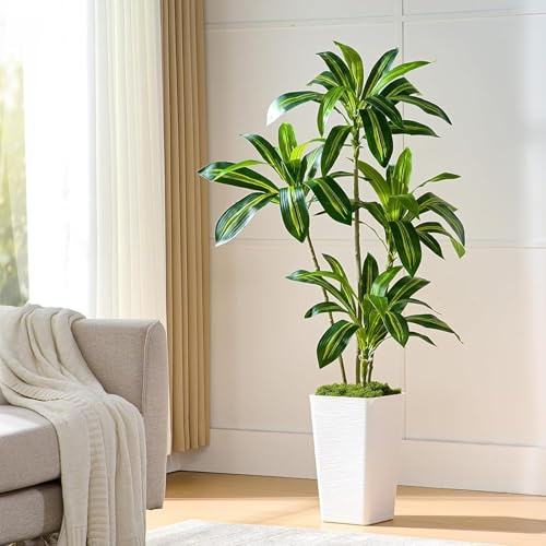 FOSHOI Artificial Dracaena Plants Indoor, 5FT Faux Tree with White Planter