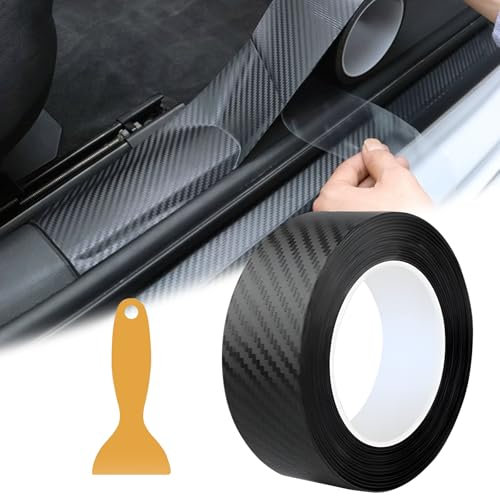 5cm x 10m Carbon Fiber Strips, Anti Scratch Carbon Fiber, Waterproof Self-Adhesive Car Wrap Roll, Fiber Vinyl Wrap Roll with Scraper, Black Vinyl Wrap Film Tape for Vehicle Auto Motorcycles