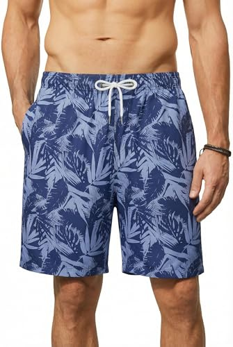 Enlision Herrbadshorts 19 cm sommar strand bermuda, långa badbyxor för män, snabbtorkande, vardaglig, semester, Hawaiianska boardshorts, tropiskt mönstrade korta byxor med nätfoderfickor S-3XL