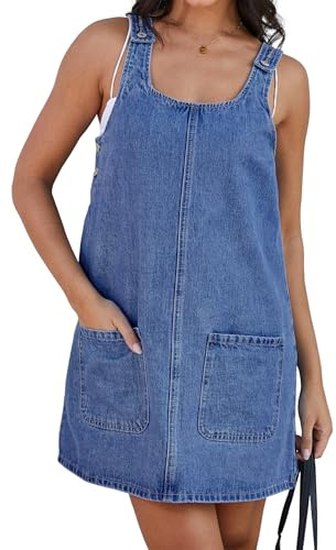 Jumppmile Women's Denim Overall Dress Sleeveless Casual Jean Jumper with Adjustable Straps Pockets Effortless Daily Wear for Spring Summer Fall Blue Large