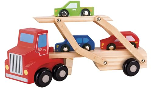 Tachan- Camión transportador de Coches - Vehículo de Madera - Certificación FSC - Incluye 3 Coches de Colores (CPA Toy Group 795T00843)