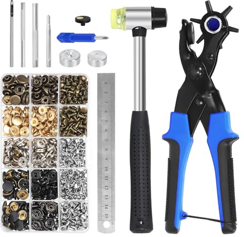 Mardatt 351 Stück Hole Punch Plier, Leder Locher mit Nieten Set, Lochzange für Leder, Revolver Lochzange mit Doppelkappen Nieten, Leder Nieten Set mit Zange, Hammer, Ruler, SettingTool