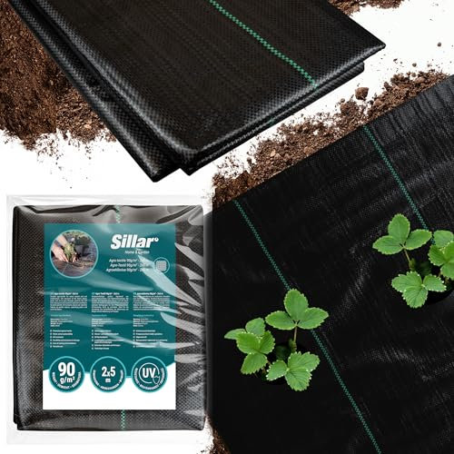 Sillar Pellicola Anti-Erbacce per Giardino, in Tessuto permeabile all'Acqua, Resistente agli Strappi e con Elevata stabilizzazione UV (90 g/m², 2x5m)