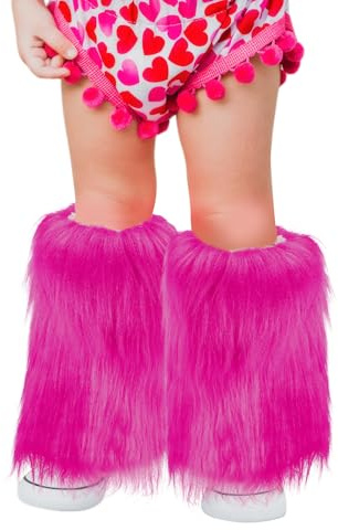 Clobeau Kid Faux Fur Fuzzy Leg Warmers Long Furry Leg Foot Cuffs Girls Winter Boot Covers (Rose Red, One Size)