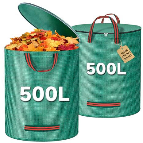 Sac Dechets Verts Resistant,Sac de Jardin Vegetaux avec Couvercle et Poignées,Lot de 2 Sacs à Déchets de Jardin pour Transport de déchets verts,Ramasse Feuilles (500×2)