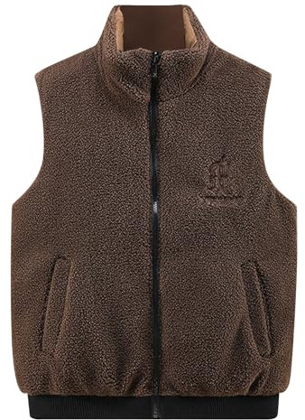 Generisch Teddy Fleece Weste Herren Fleeceweste Full Zipp Warme Herrenwest Ärmellose Jacke mit Taschen Atumngsaktive Teddyweste Outdoor Sporten Bodywarmer Vest für Wandern Camping
