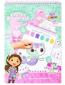 Gabby's Dollhouse Livre de coloriage aquarelle pour enfants | Kit de peinture créatif avec 24 images à colorier | Avec pinceaux et couleurs de chaque page | Tapis de peinture aquarelle | Kit de