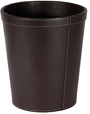 Osco Faux Leather Waste Bin – 12 Litre Round Waste Paper Basket – Stylish Leather Finish Bin for Home Office, Study, Bathroom, Desk – Easy Clean Surface – Compact & Elegant, Single, Brown