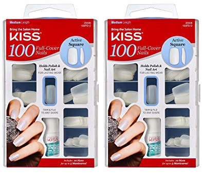Kiss 100 Full Cover Nails Active Square (2 Pack)