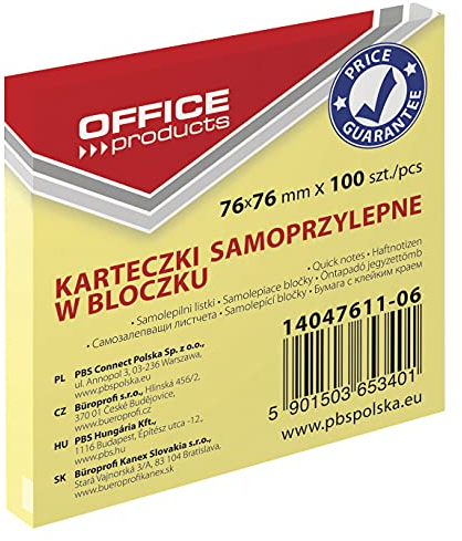 OFFICE PRODUCTS 14047611-06 Haftnotiz 76 x 76 mm, Pastellfarbe/kanariengelb