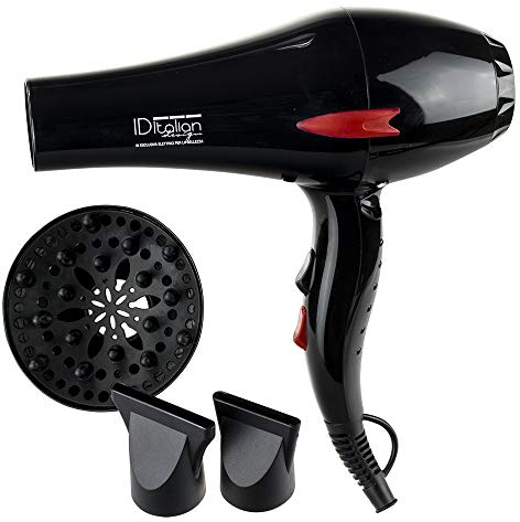 ID Italian Design | Secador de Pelo con Difusor Profesional 2 Modos de Calor, 2 Velocidades de Color Negro - 2200W