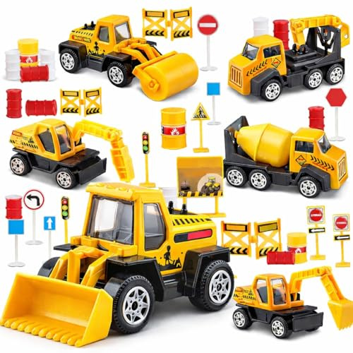 TOY Life 28 PCS Construction Toys for boy Age 3-5, Small Construction Vehicles, Sandbox Toy for Boys, Small Construction Car Truck Excavator Party Favors Gifts for Boys
