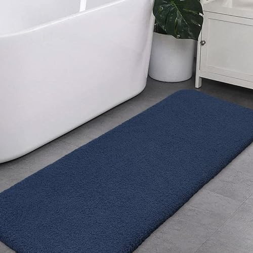 Badematte Rutschfest Badteppich Extra Lange Verdickt Badezimmerteppich Weich Badeteppich Flauschige Mikrofaser Badvorleger Badläufer, Supersaugfähig, Maschinenwaschbar - 50 x 178cm (Marineblau)