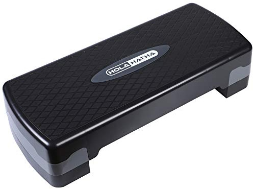 HolaHatha Compact Portable Aerobic Step Platform, Fitness Cardio Stepper w/ Adjustable Height for Home & Gym, L70.5 x W30.5 x H12.5cm Dimensions, Black