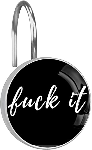 C.IOPMNU 12 Stück lustige Schilder Duschvorhanghaken, Dekoration Duschvorhang Ringe Roller, Edelstahl Runde Duschringe Kleiderbügel für Badezimmer Vorhangstangen