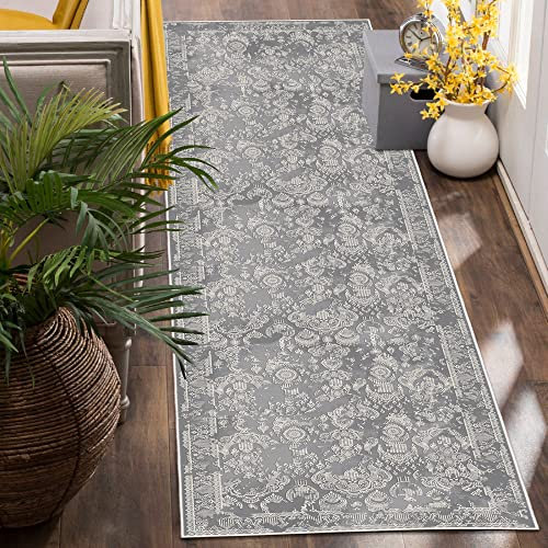 HomeNette Maschinenwaschbarer Läuferteppich, 60x200 cm, rutschfest, schmutzabweisend, dunkelgraue Teppiche für Wohnzimmer, Langer, weicher Küchenläufer, dekorativ, modernes Boho-Muster