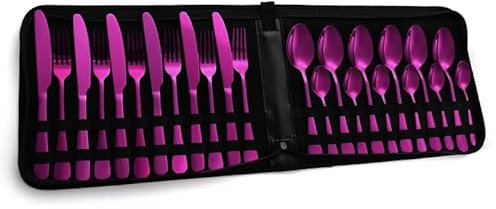 Bestick i rostfritt stål Guld Bestickset Silverbestick Köksbestick Gaffel Stek Kniv Tesked Bestickset 24st Middagsservice (Färg: Lila 24st) little surprise