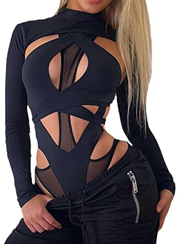 tinetill Body Femme Tankinis Maillots de Bain 2 Pièces Neon Rave Outfit avec Y2K Manches Longues Crop Top Cover-up Bikini Set pour Festiva Clubwear