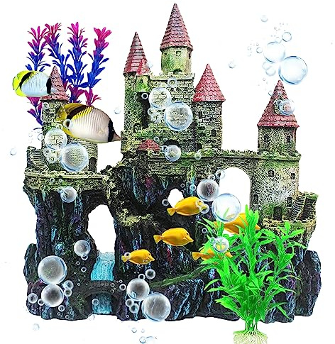 MUYG Aquarium Castle Decorations,Resin Castle for Fish Tank with Randomly Color Plants Decor Accessories for Freshwater and Saltwater Fish Tanks (Red)