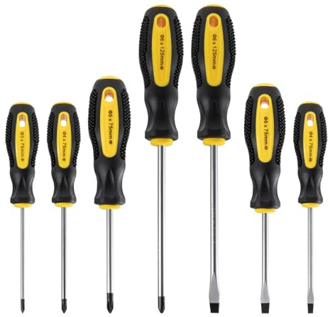 HPMAISON 7tlg Schraubendreher Set Chrom-Vanadium-Stahl mit Magnetische Spitze, 4 Kreuzschlitz und 3 flache