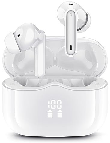 Wireless Earbuds, Wireless Headphones Bluetooth 5.3 Earphones, 2023 Ear buds Wireless Earbuds with 13mm Drivers, Bluetooth Headphones IP7 Waterproof, 36H Playtime, LED Display, Ultra Light, White
