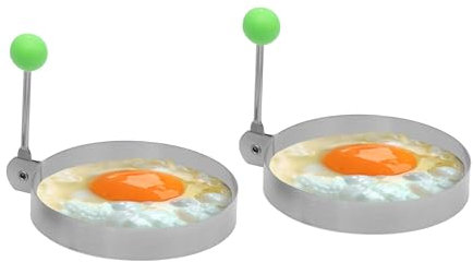 Essentials Egg Ring - Stainless Steel - Shaping Ring with Anti-Scald and Folding Handle - Non-Stick Round Mould - Egg Frying or Shaping Omelette, Sandwich, Pancake and Mini Burger - Pack of 2