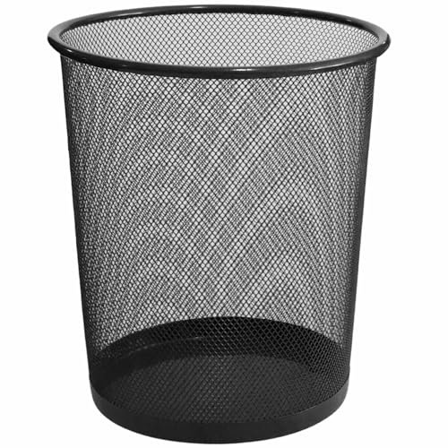 TECHZOCO Papelera Malla Metalica, Cesto basura redondo metálico, Papelera oficina, Cubo de Basura, Papelera Escritorio, Papelera Baño, 34.5 cm alto x 29.5 cm diámetro, 12 Litros, Negro