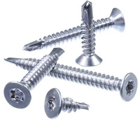 SECCARO Viti autofilettanti con testa svasata, 4,8 x 80 mm, in acciaio inox A2, punta per trapano, ISO 15482/DIN 7504, TX/esagono incassato, 75 pezzi