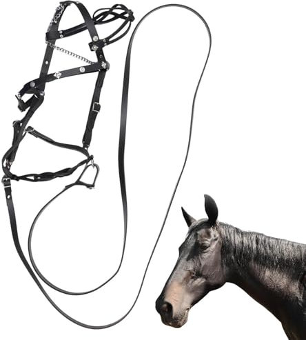Generisch Horse Headcollar, Diamond Leather Headcollar, Horse Halter Made of PU Leather with Lead Ropes, Untied Halter with Metal Buckle, Elegant Leather Headcollar, Stable Headcollar, Pasture Halter