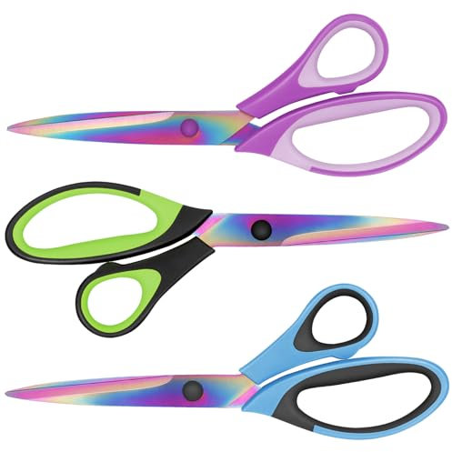 Uaugulft Set di 3 forbici affilate con rivestimento in titanio, impugnatura morbida, multiuso, adatte per famiglie, ufficio e scuola, colore: blu, nero, viola, rosa, verde, nero