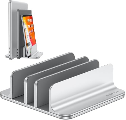 OMOTON 3-Slot Multiple Vertical Laptop Stand, Fits MacBook, Bright Silver