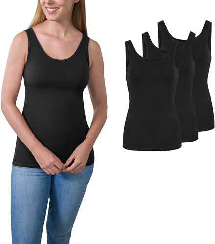 HRM débardeurs Femme Noir XS | Top Basique en Coton 95 % avec Une Part de Lycra | Extensible et Ajustable | Débardeur Femme avec col en U