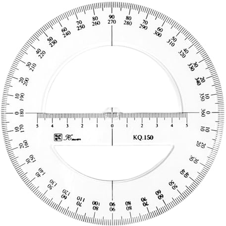 PreciseAngle 360° Protractor, 15cm Clear Plastic Math Geometry Ruler