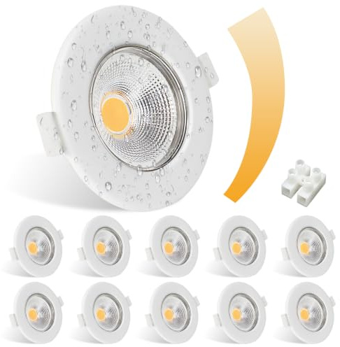 Allesgute 10x Dimmable LED Downlights Ceiling 7W COB White IP44 3000K | Ultra Slim Spot Light for Bathroom Kitchen, LED Recessed Ceiling Lights Warm White 600lm, Cutout Ø65-88mm