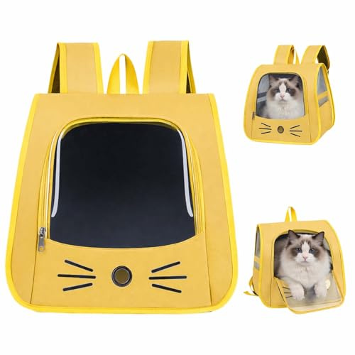 Sac Transport Chat,35×35×25cm Sac à Dos pour Animal,Sac pour Chat Pliable Portable,Sac à Dos pour Animal de Compagnie,pour Les Petits Animaux domestiques tels Que Les Chats et Les Chiens (Jaune)