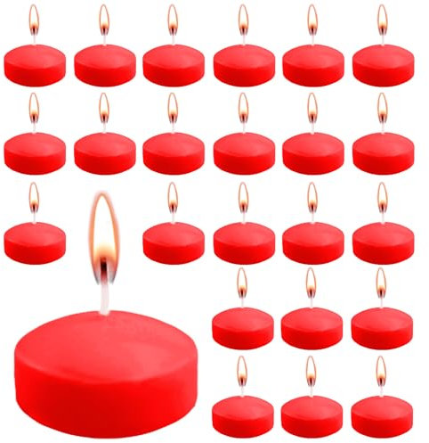 ZITUZY 24 candele galleggianti rosse, 5 cm, non profumate, per piscina nuziale, vasca da bagno di San Valentino, cena, decorazione natalizia (rosso)