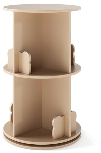 Maxmass 360° Rotating Kids Bookshelf, 2 Tier Children Bookcase with Bookends, Freestanding Storage Rack Book Tower Corner Display Shelving Units for Kids Room Living Room Nursery (Coffee)