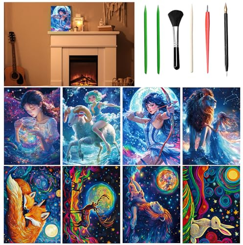VLYX Scratch Art per Adulti e Bambini - Kit Arcobaleno Luminoso da 8 Pezzi con Strumenti di Grattatura, Materiali Creativi per Bambini e Adulti (Costellazioni & Bestie Stellari)
