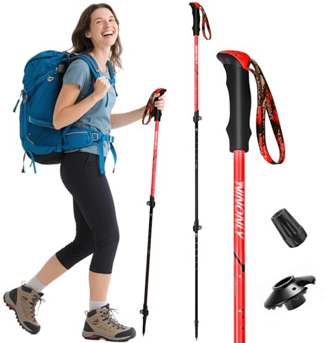 Ninonly Bastoncini Trekking Telescopico in Carbonio, Bastoni da Passeggio Nordic Walking per Uomini e Donne, Racchette Trekking Leggeri con 3 Punte, Portata 150kg per Escursionismo e Alpinismo