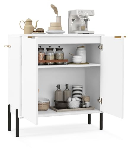 KOMFOTTEU Aparador de Cocina con 2 Puertas, Armario Buffet con Kit Antivuelco y Patas de Metal, Mueble de Almacenamiento con Bisagras Ajustables, para Salón, Comedor, 70 x 37 x 78 cm, Blanco