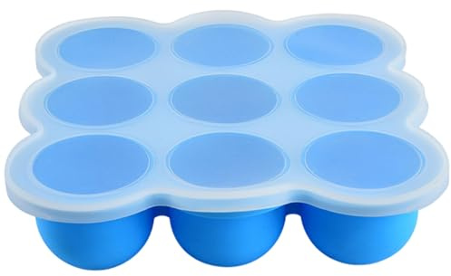 Bandeja congeladora de alimentos para bebés con tapa, 9 rejillas, contenedores de alimentos para bebés de silicona no tóxica, resistente a la temperatura, molde para cubitos de hielo de fácil liberac