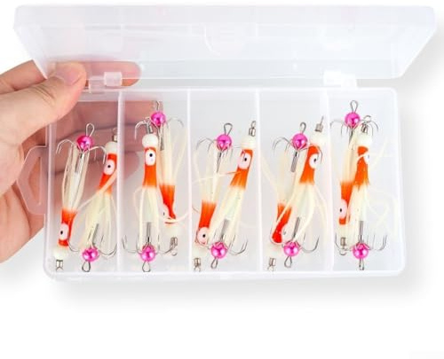 Lot de 10 hameçons phosphorescents pour pêche en eau salée et en mer avec crochets rotatifs en acier inoxydable conçus pour la pêche de nuit et en bateau (E)