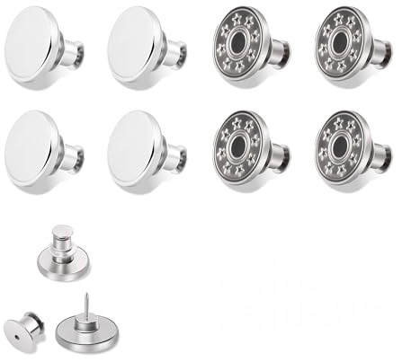 Lammcou Botones para Vaqueros sin Coser, Extensor de Botón de Pantalón de Metal, Kit 12 Piezas Botones de Repuesto a Presión, Ajustador de Cintura para Jeans Pantalones Chaquetas DIY (Silver)