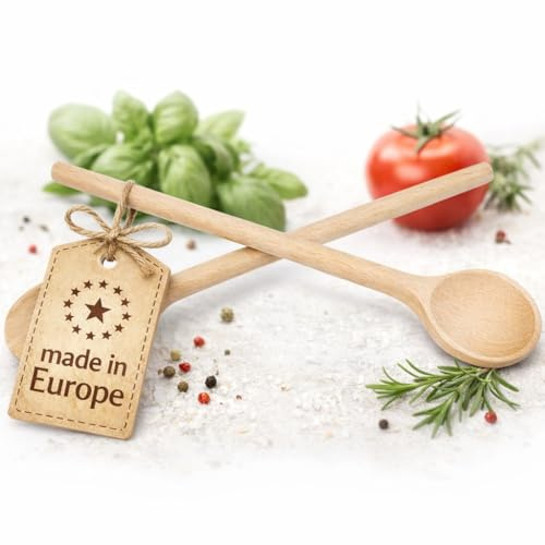 Wooden Cooking Spoons Set of 2 - Wooden Cooking Spoons Made of European Beech Natural - Wooden Spoon for Cooking with Round Spoon - Sustainable & Durable - German Quality Brand (2 x 60 cm)