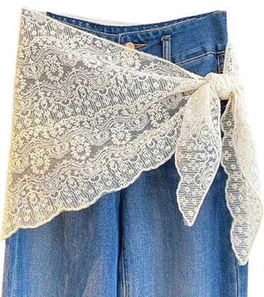 SANSIWU Women Lace Floral Sarong Wrap Boho Tie Up Side Tassel Hem Skirts Vintage Fairy Layered Skirt Y2K Accessories
