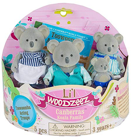 Li’l Woodzeez Koala Tierfamilie Canberra – 4 weiche Tierfiguren mit Bilderbuch auf Englisch – Spielzeug Tiere Set (5 Teile) Spielzeug für Kinder ab 3 Jahren